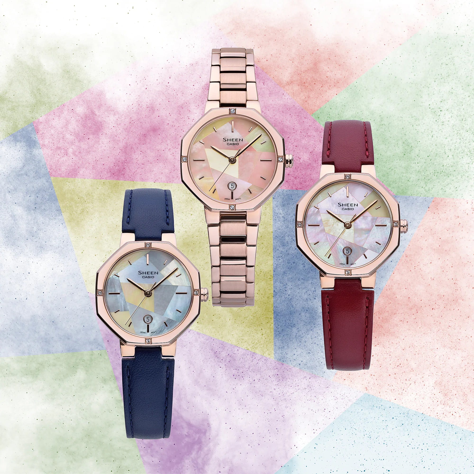 Casio Casio Sheen SHE-4543CGL-2A, sheen япония женские часы на браслете кожаный боковой вид